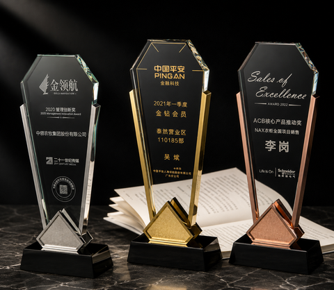 Trio Facet Crystal Plaque Set - custom crystal awards with your logo